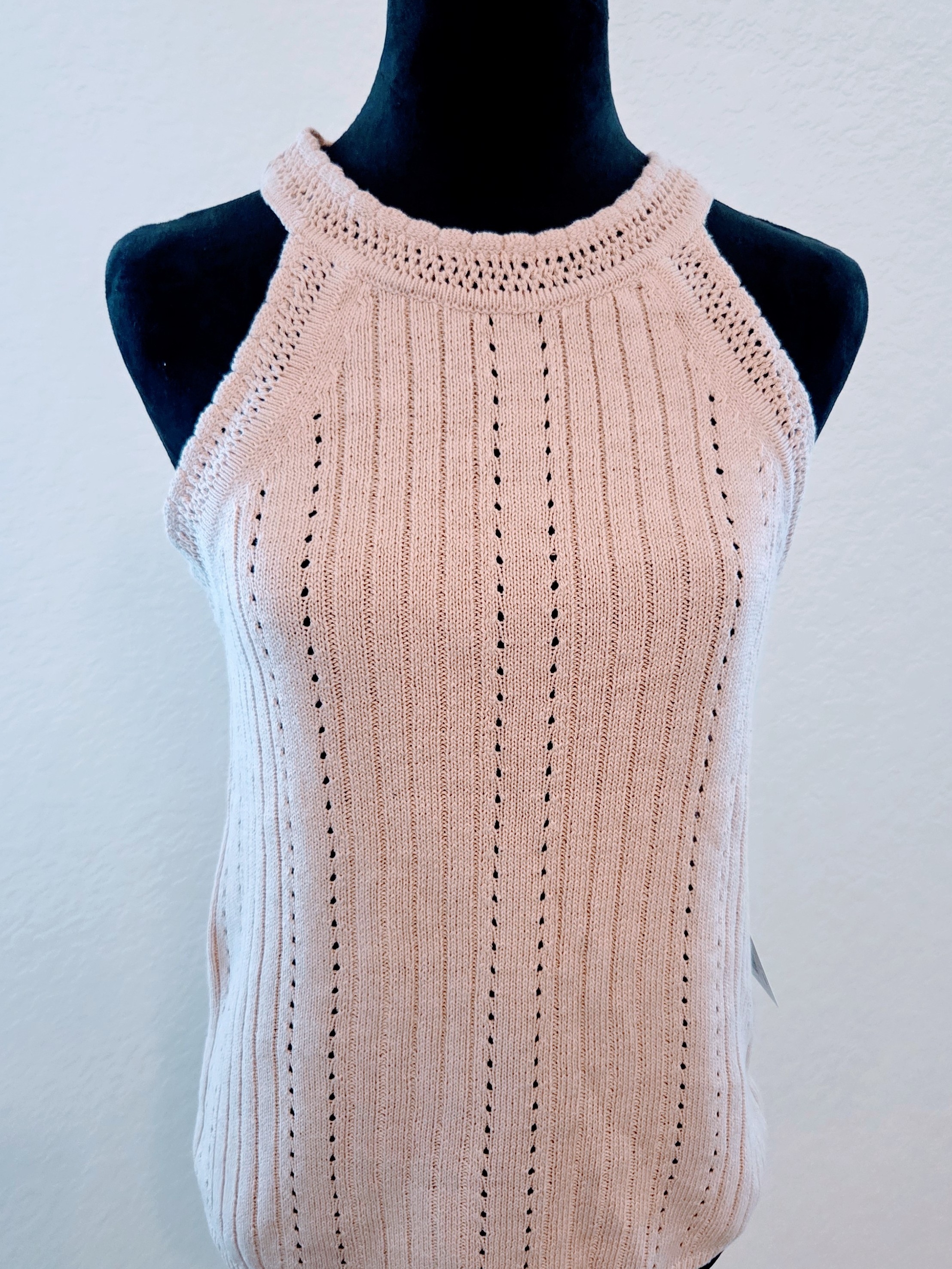 Lucky Brand Blush Knit Halter Top 55 Linen 45 Cotton